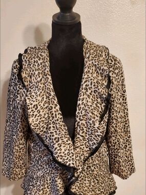 Preswick & Moore Leopard Print Ruffle Blazer Jacket Women’s Petite Large PL